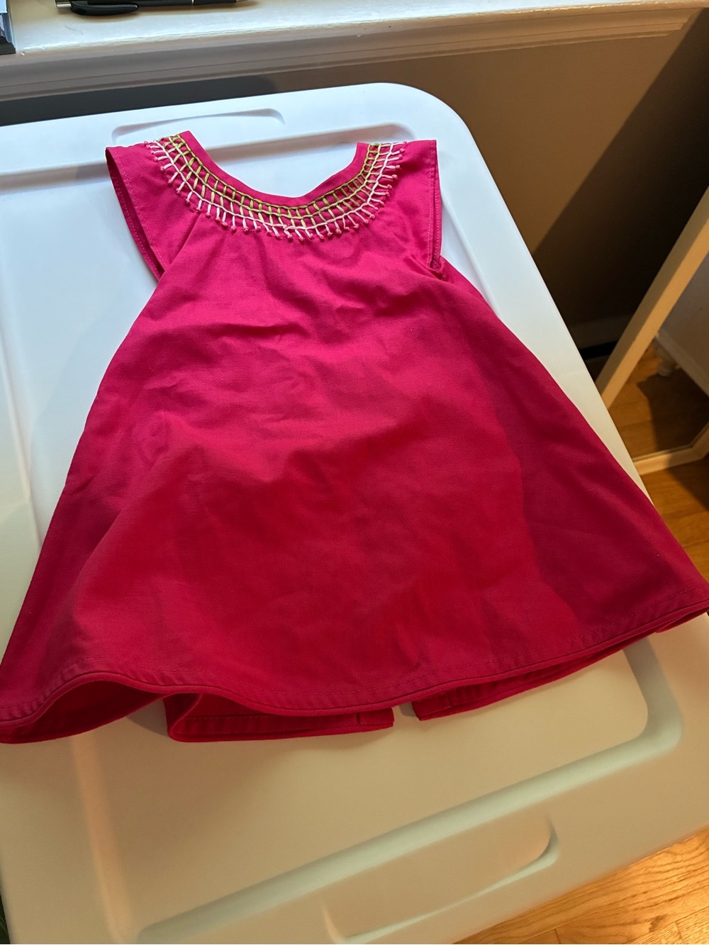Isabel Garreton Baby Pink Dress with Lime Embroidered Neckline
